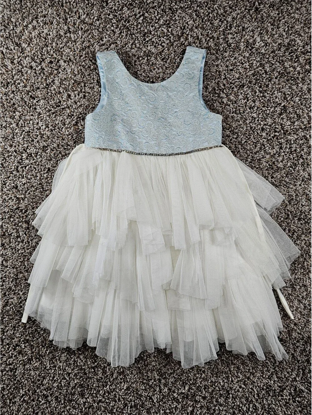 American Princess Sleeveless Tulle Dress Blue Lace Bodice Girls Size 5 Wedding